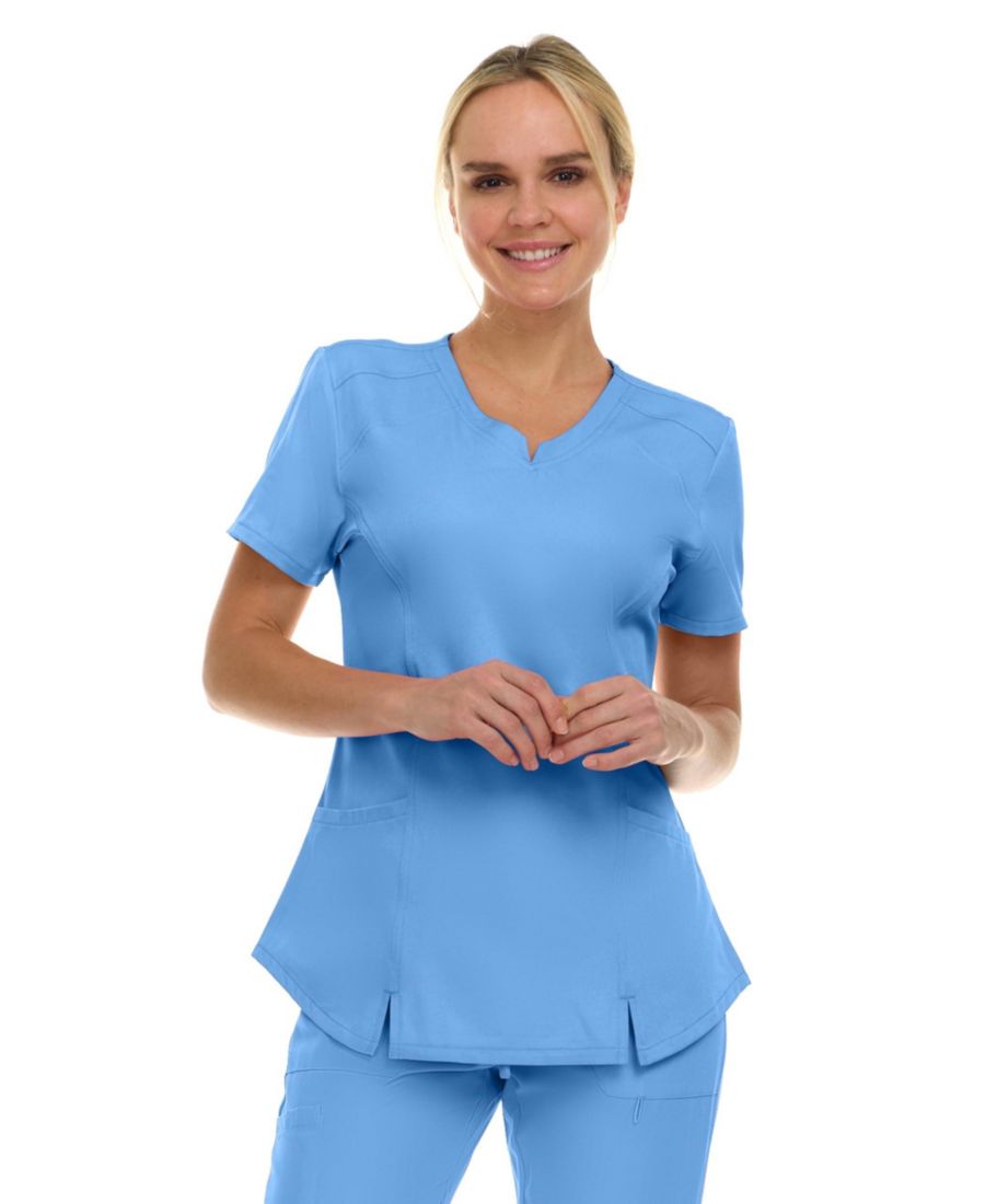 

Женская медицинская рубашка с V-образным вырезом и двумя карманами, эластичная ткань, не требующая особого ухода, цвет жевательная резинка, размер L Medichic, Ceil