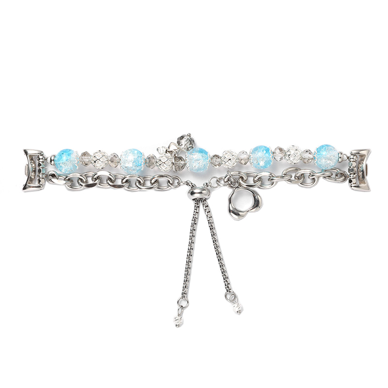 

IBOANN Часы Watch Band Xiaomi Compatibility Glass Beads Material, Glass Beads Retractable Chain Strap-Blue