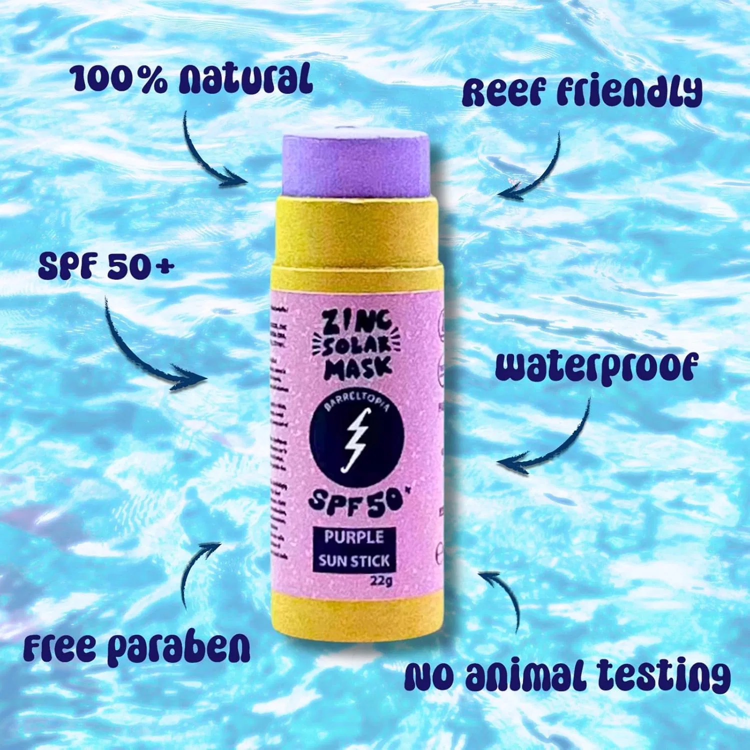 Солнцезащитный стик для лица Barreltopia Surf Stick SPF 50+, цинковые карандаши Barreltopia, Purple — фото 2