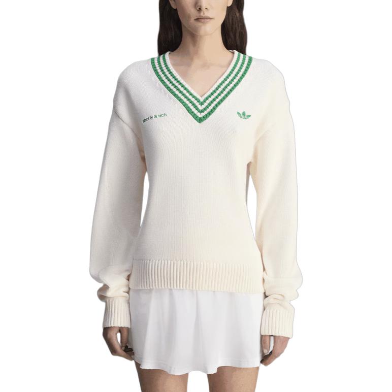 Свитер Sporty & Rich с V-образным вырезом Adidas Originals, белый — фото 4