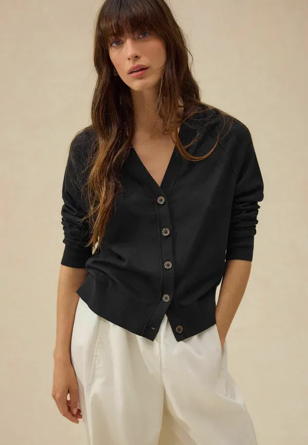 Кардиган Next Petite fit soft touch v neck button up, черный