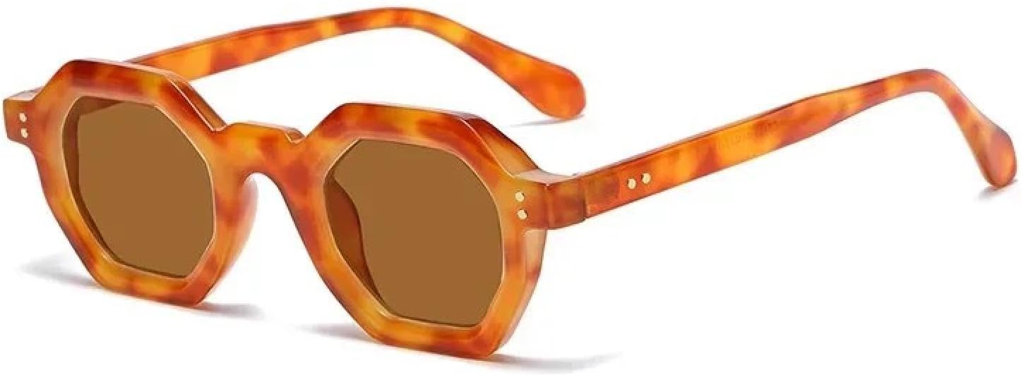 

Ретро-солнцезащитные очки янтарного цвета с многоугольными линзами, маленькие, женские, с ретро-заклепками, мужские, модные, трендовые, для активного отдыха и спорта TVTBBVV, Amber Tea