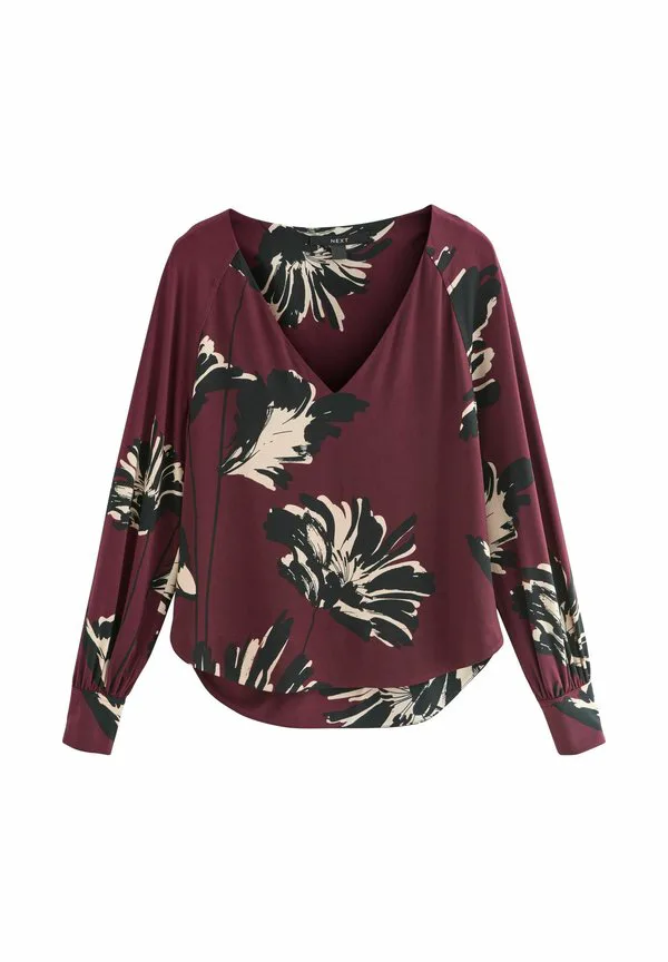 Блузка прямого кроя с длинными рукавами и v-образным вырезом Next, Berry Red Floral Print