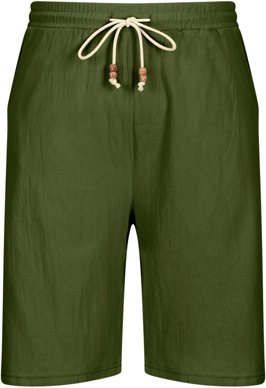 Шорты спортивные на завязках, Cotton Linen, Army Green — фото 4
