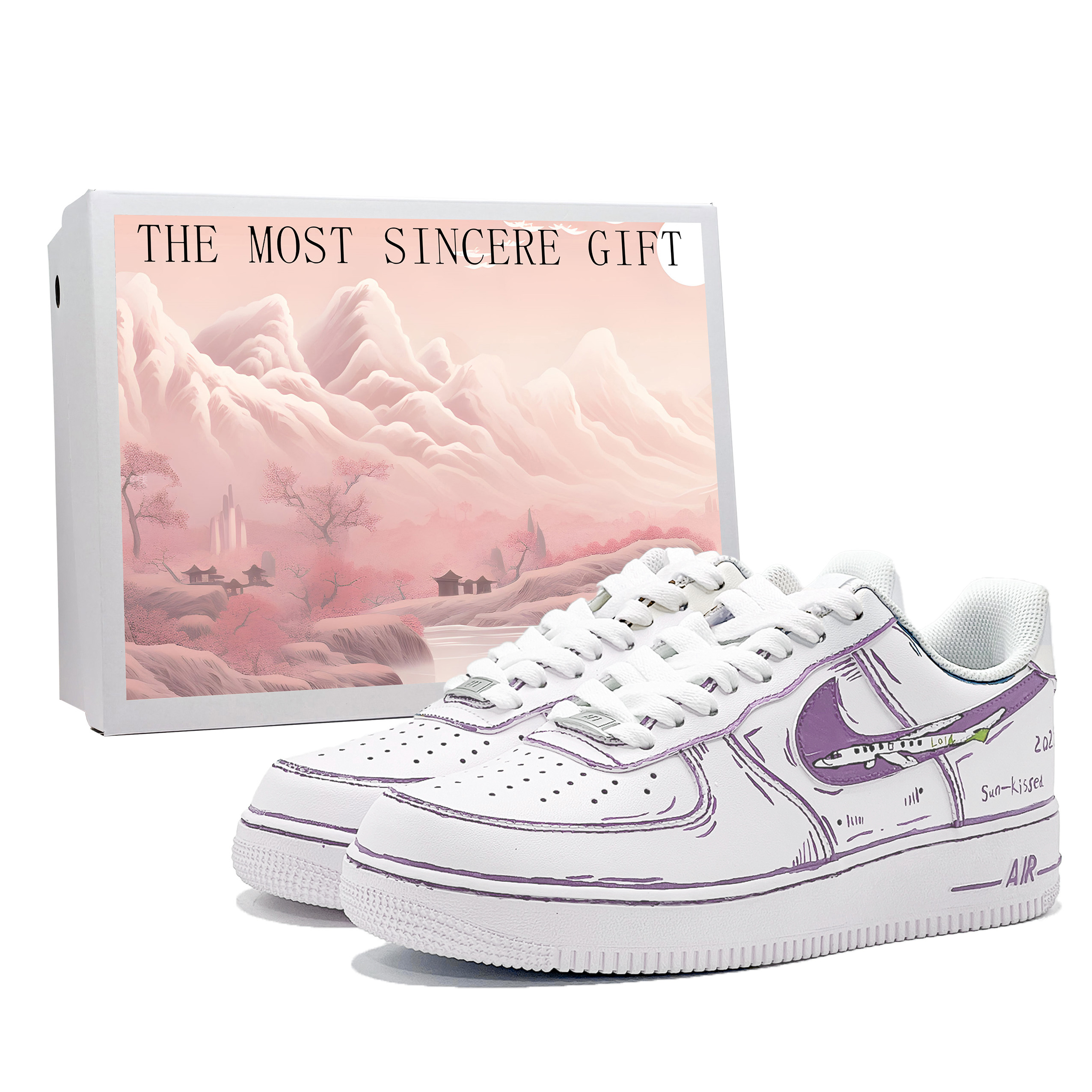 

Nike Кроссовки Air Force 1 с низким верхом для скейтборда, устойчивые к истиранию, мужские, белые, фиолетовые
