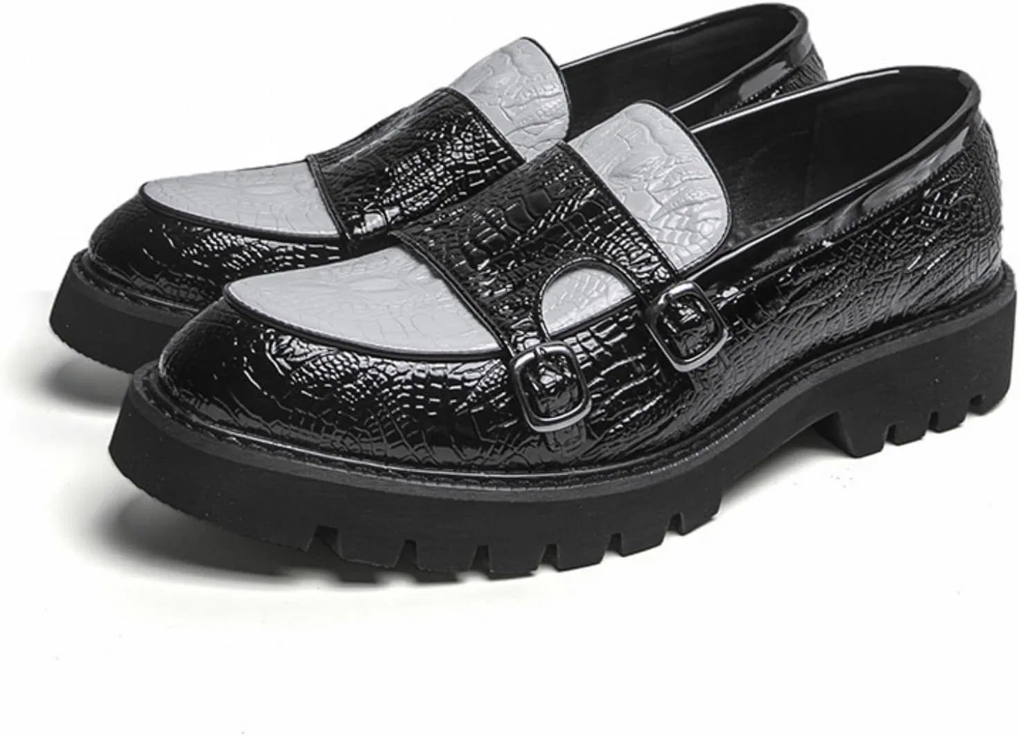 Лоферы мужские кожаные, Monk Strap Shoes, Black White Dwihuize — фото 4