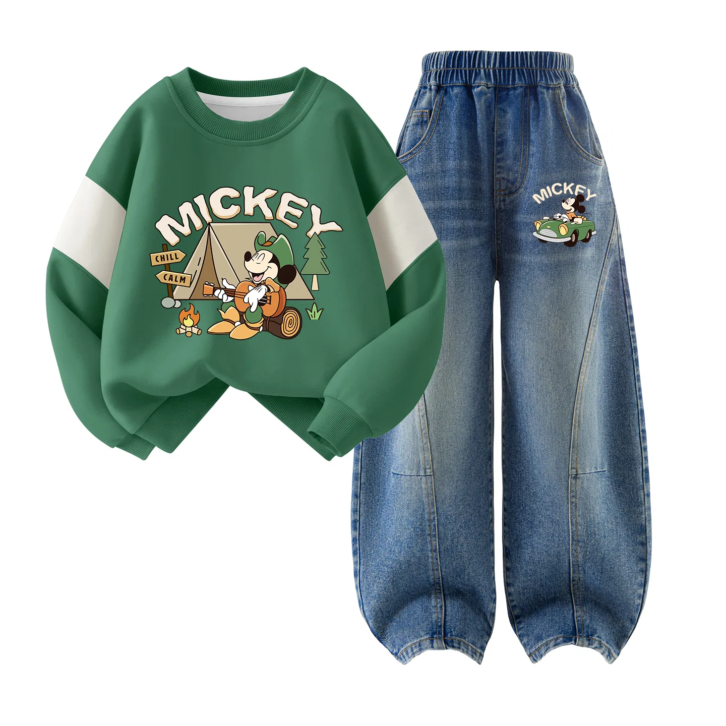Детская спортивная одежда Casual с круглым вырезом Disney, Wild Adventure Forest Green+Wind Chime Denim Blue