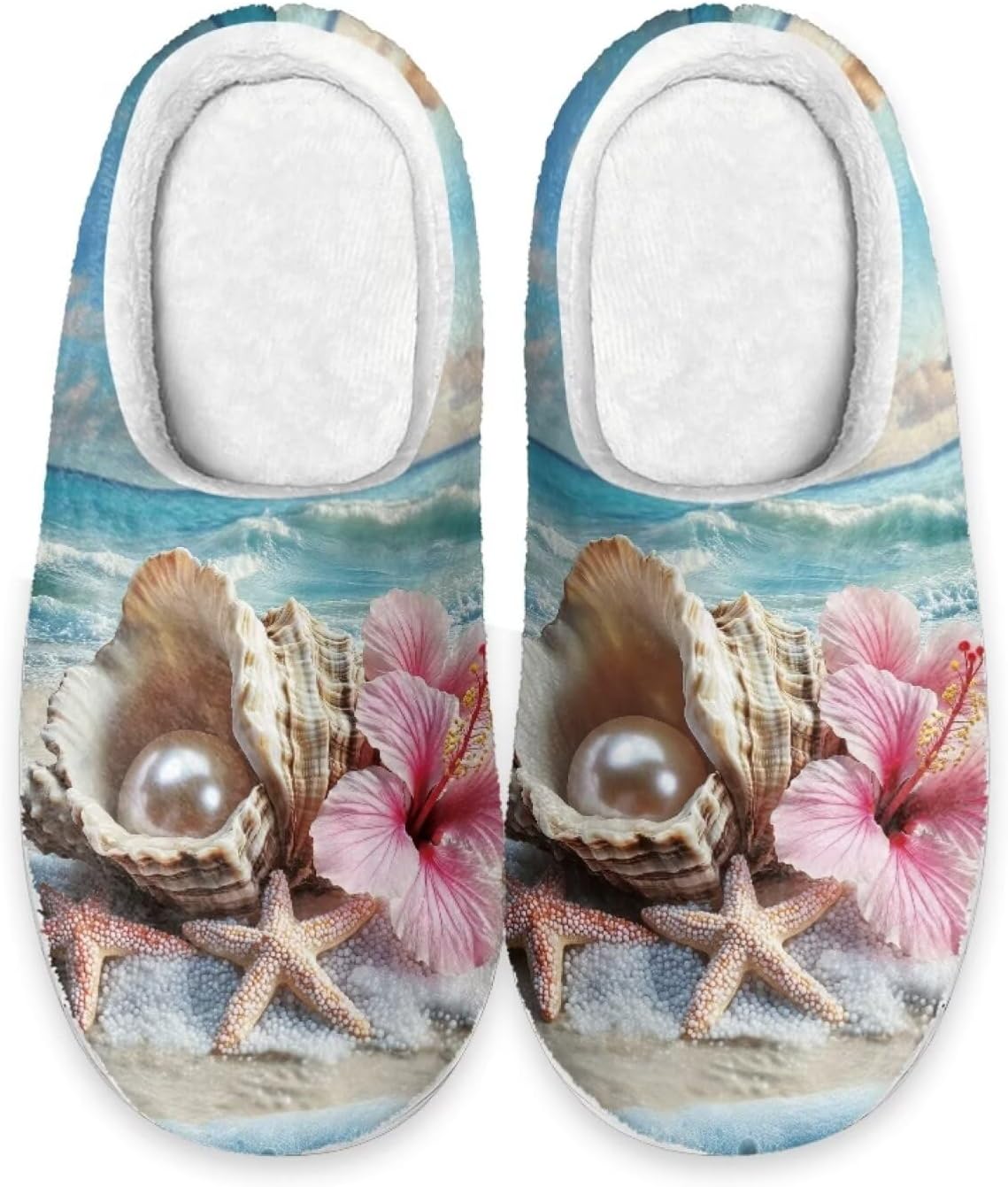 

Тапочки Forchrinse с подсолнухом и корги для женщин и мужчин, пушистые и уютные, для дома и улицы, теплые плюшевые тапочки с зимней подкладкой из памяти формы, Hawaiian Conch on Beach