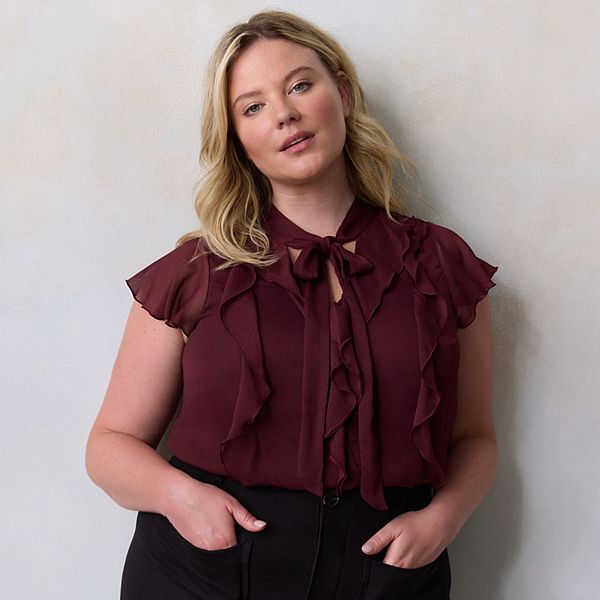 

Топ с рюшами спереди Plus size Lc Lauren Conrad, Maddie Plum