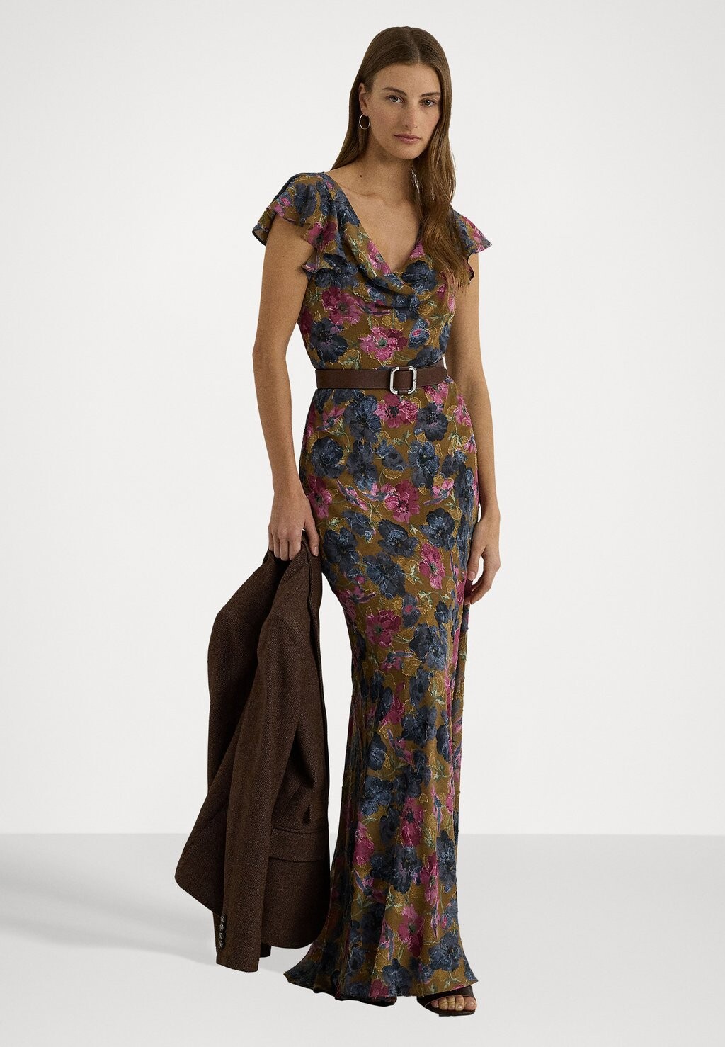 

Вечернее платье FLORAL FOILED JACQUARD COWLNECK GOWN Ralph Lauren, разноцветный