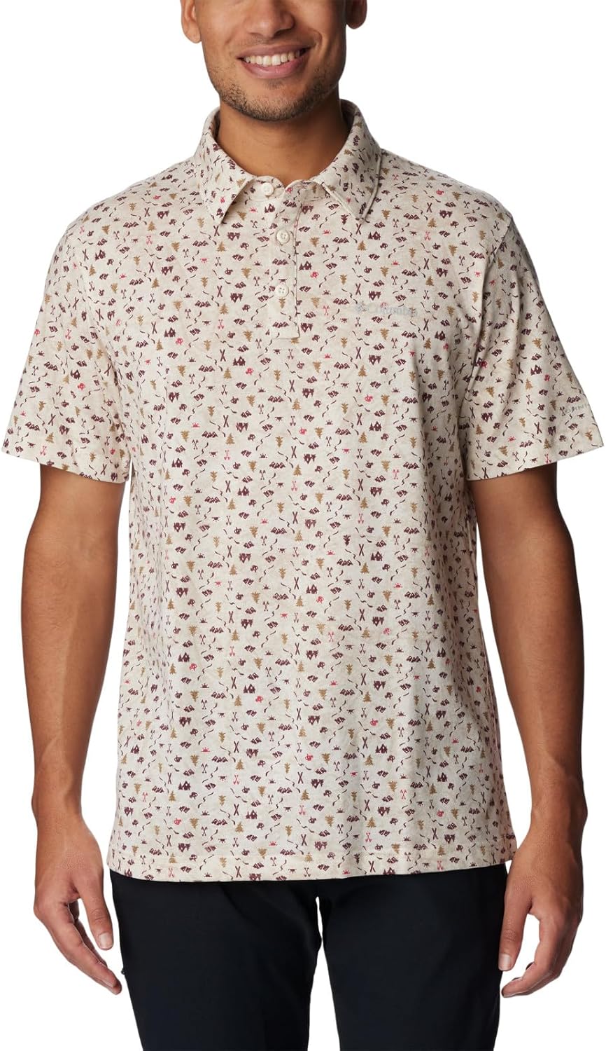 

Мужская футболка-поло Thistletown Ridge Columbia Sp21, Chalk, Makin Tracks Print