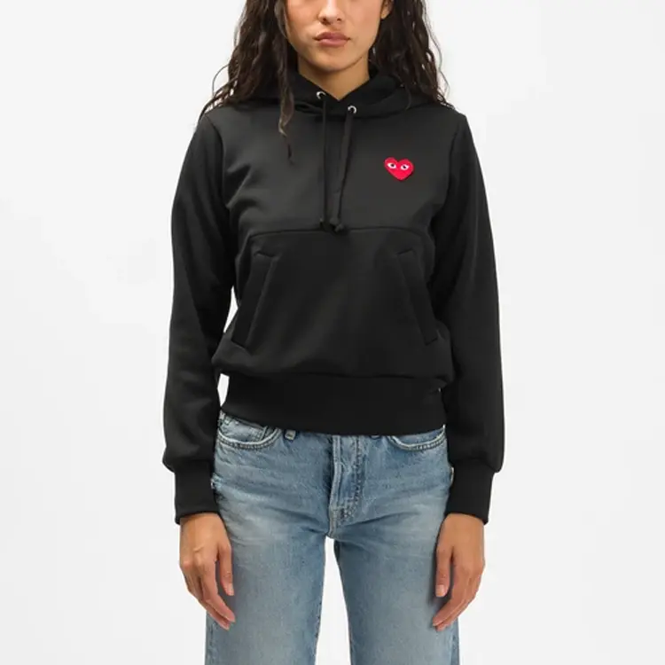 Худи (WMNS) COMME des GARCONS PLAY No Zip Hoodie Red Heart Emblem 'Black', черный — фото 3