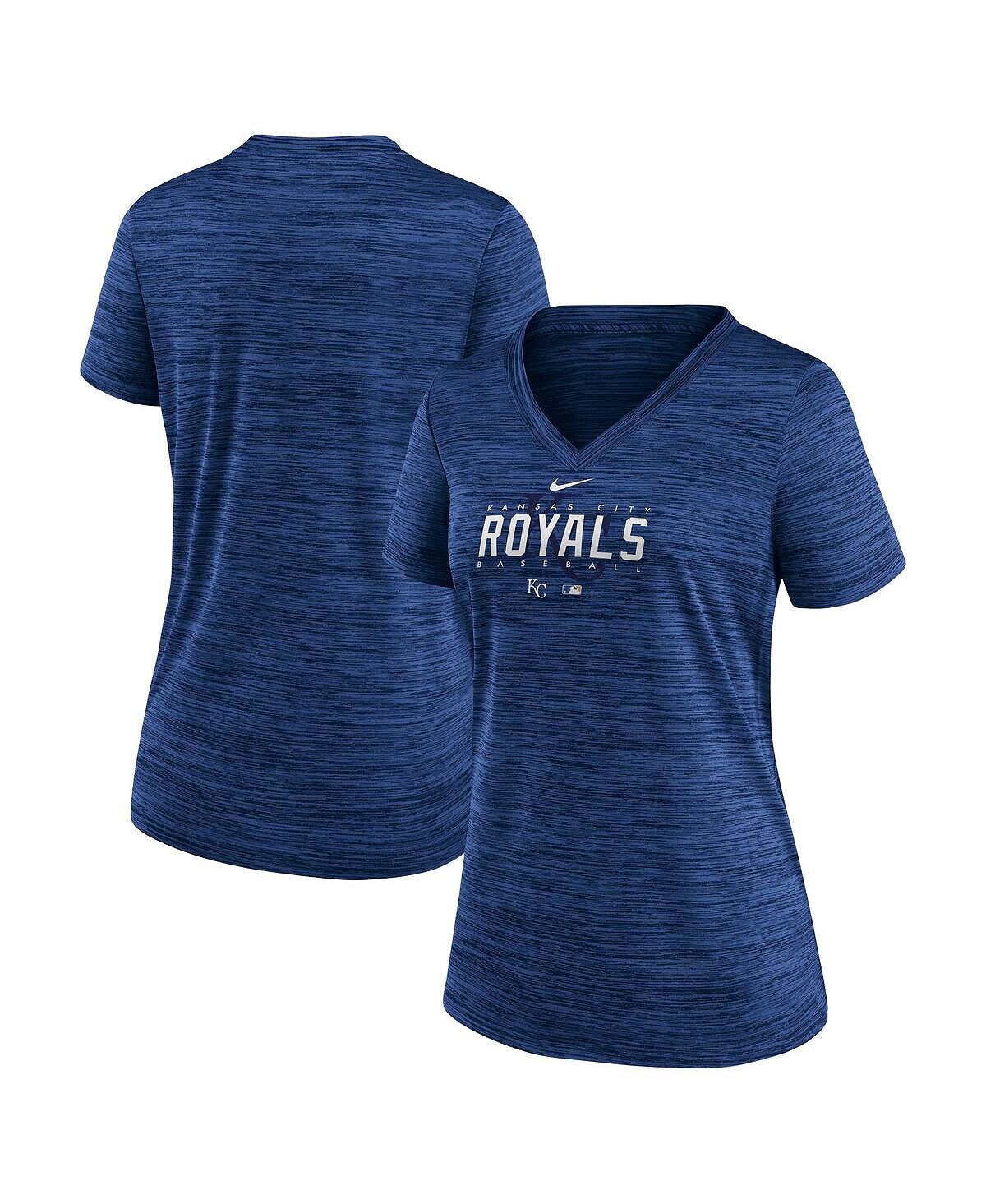 

Женская футболка Royal Kansas City Royals Authentic Collection Velocity Practice Performance с v-образным вырезом Nike