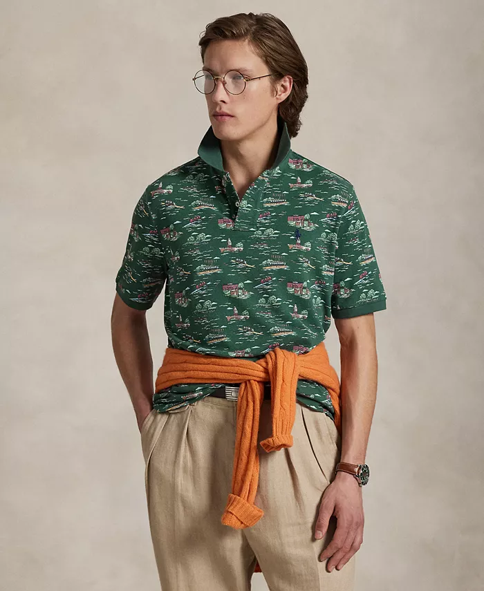 

Мужская рубашка-поло классического кроя с принтом в сетку Polo Ralph Lauren, зеленый