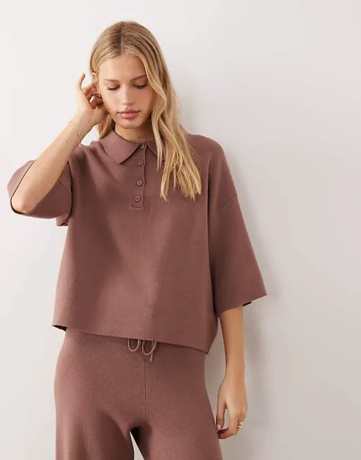 

Комбинированная трикотажная рубашка-поло свободного кроя ASOS DESIGN цвета мокко, Коричневый, Комбинированная трикотажная рубашка-поло свободного кроя ASOS DESIGN цвета мокко