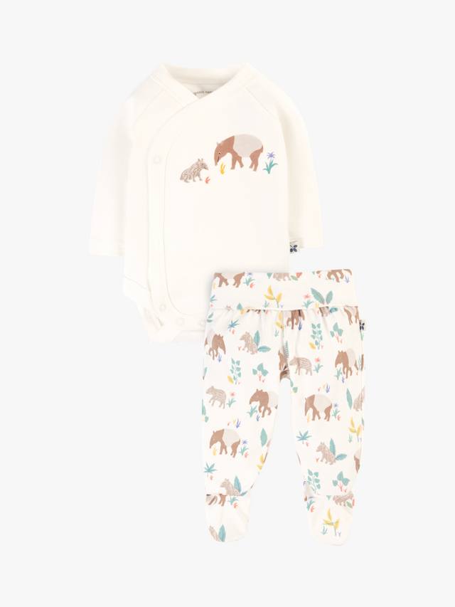 

Комплект детского боди-кимоно из органического хлопка и брюк Frugi, белый/разноцветный