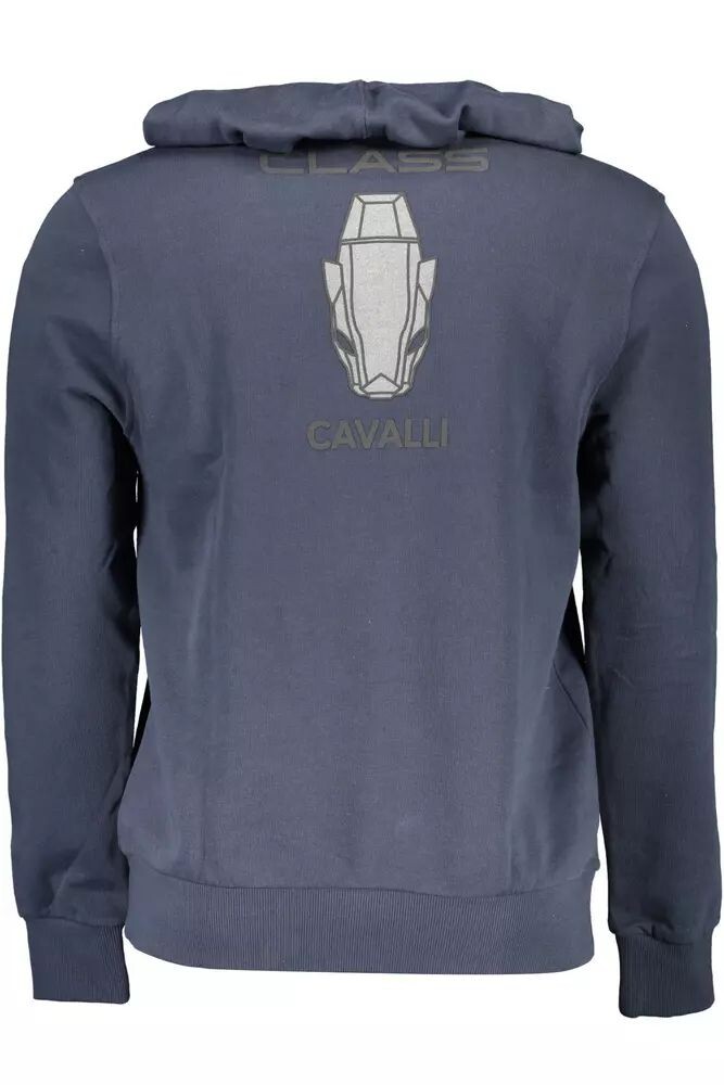 

Мужская хлопковая толстовка с капюшоном и принтом логотипа Cavalli Class, синий