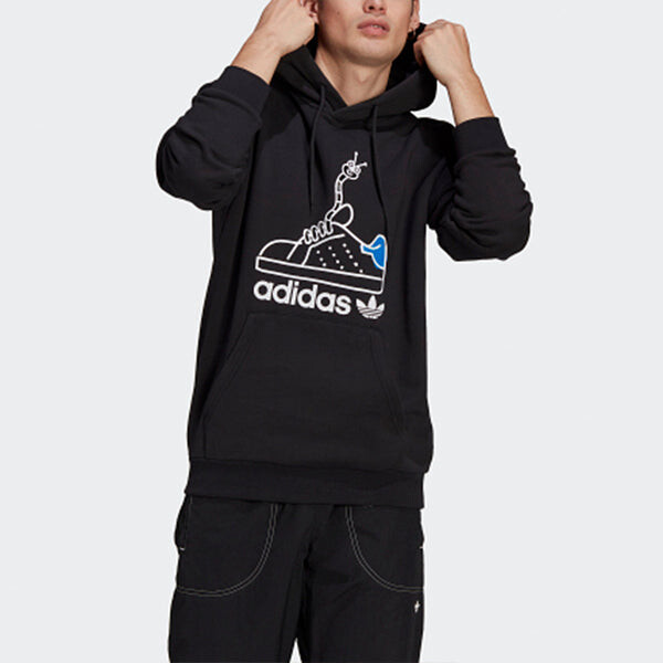 Толстовка adidas originals Worm Casual Sports hooded Printing Pullover Black, черный — фото 3