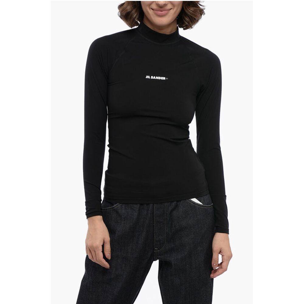 

Топ из технической ткани с длинными рукавами и напечатанным логотипом Jil Sander, Black