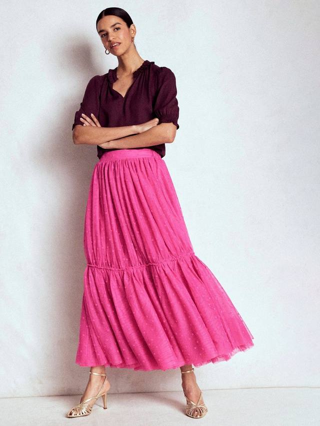 

Юбка миди Anna Tulle в горошек с ярусами Boden, Pink