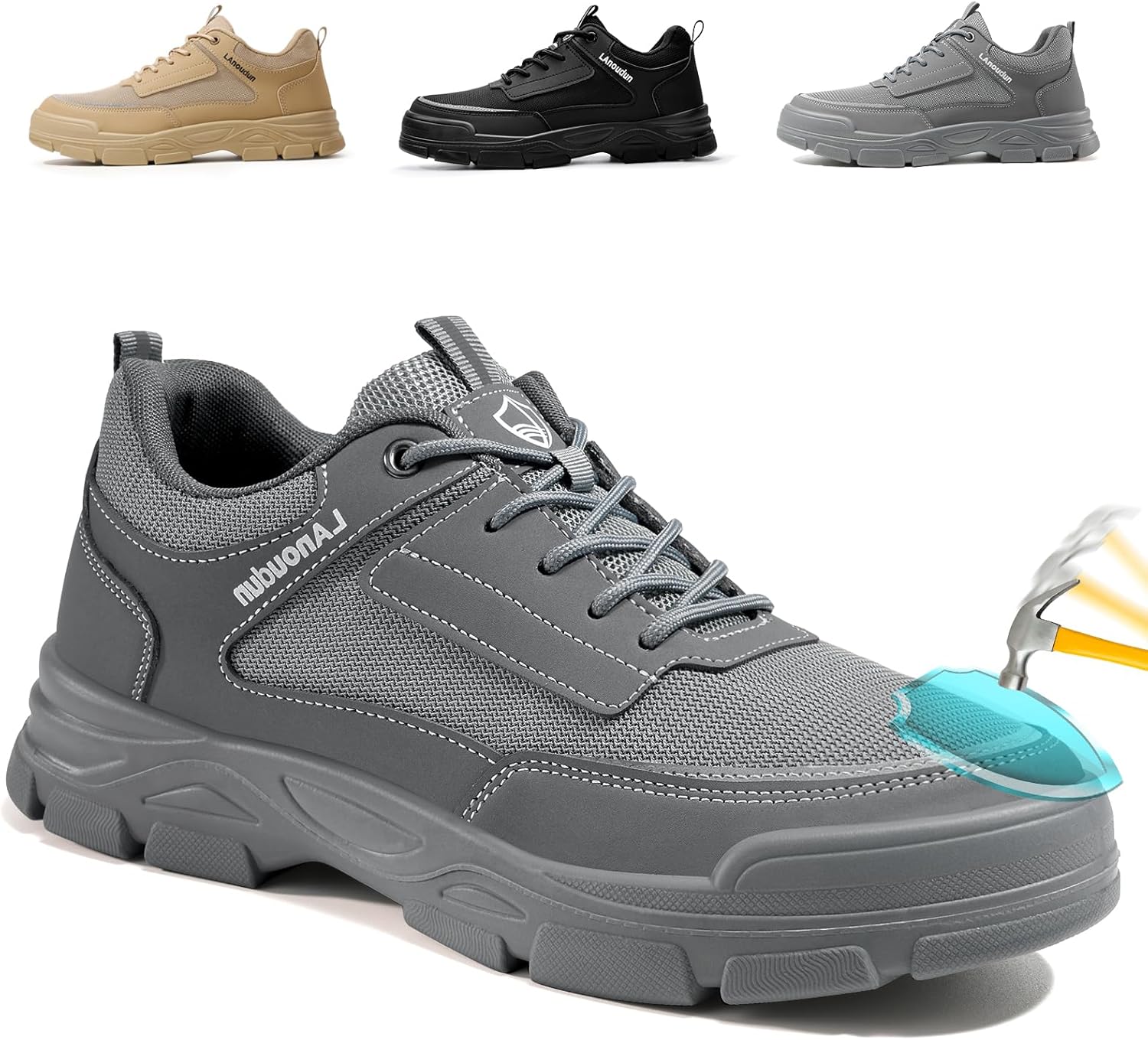 

Мужские ботинки с стальными носками Легкие туфли Удобные мужские сапоги Неразрушимая защитная обувь для мужчин Промышленные строительные кроссовки с стальным носком Мягкие мужские туфли Gusayex, серый
