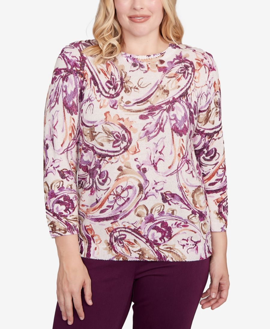 

Миниатюрный свитер Urban Legend Shimmer Paisley с круглым вырезом Alfred Dunner, Ivory Multi