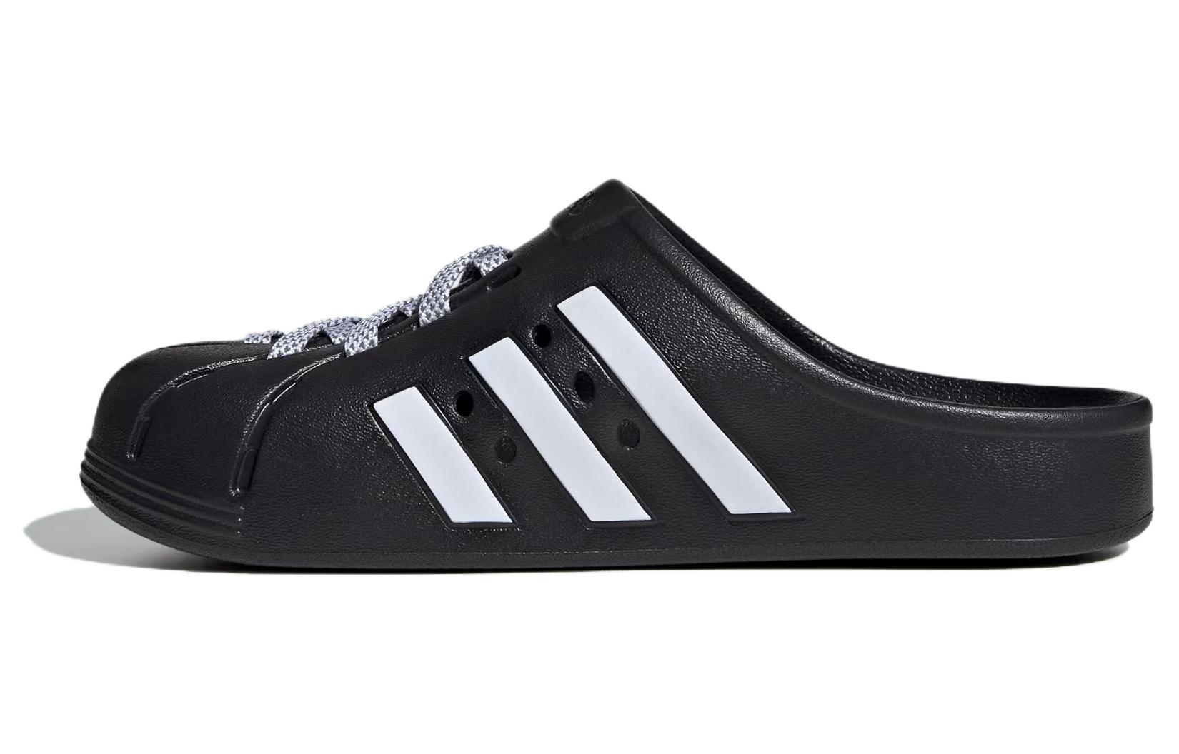 Адилетт Клог 'Black White Laces' Adidas