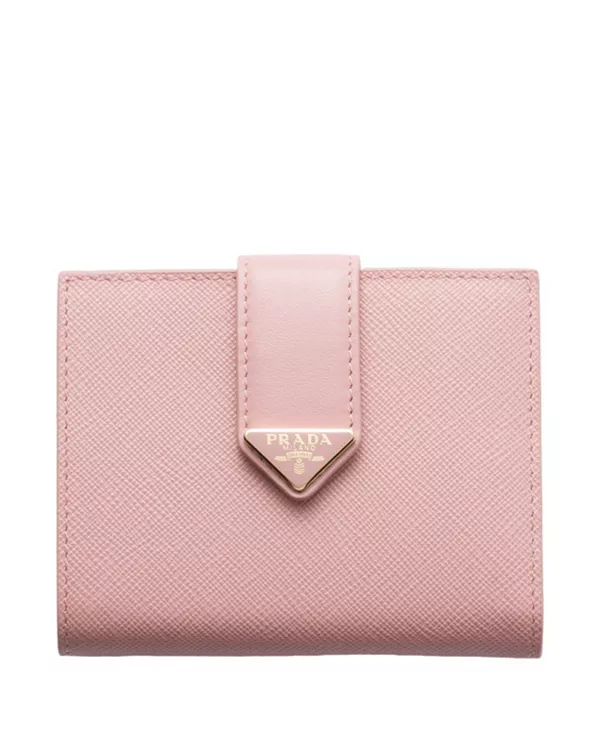 

Небольшой кошелек из сафьяновой и гладкой кожи. Prada, розовый
