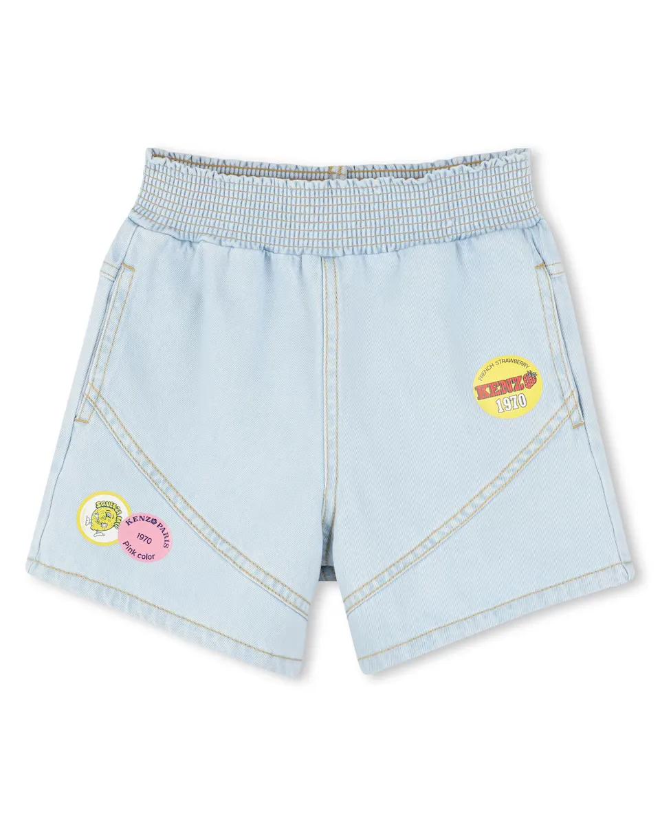 

Джинсовые шорты из хлопка для девочек с эластичным поясом Kenzo Kids, голубой
