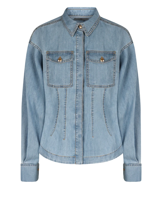 

Рубашка из шелка и джинсовой ткани с контрастными швами. Elisabetta Franchi, синий