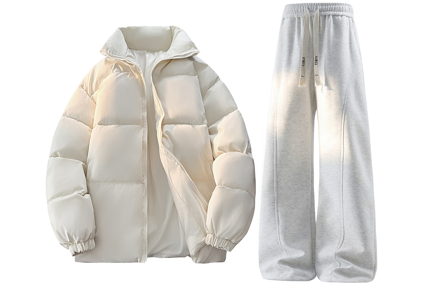 

Повседневный спортивный костюм Unisex с лацканами, утолщенный X1617, бежевый cotton jacket+белый heather серый pants