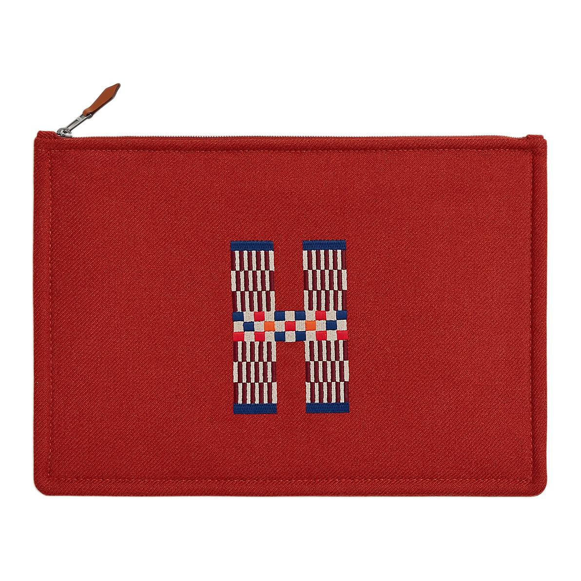 

HERMES Плоский клатч из шерсти натте крупный женский коричневый красный, Brown Red