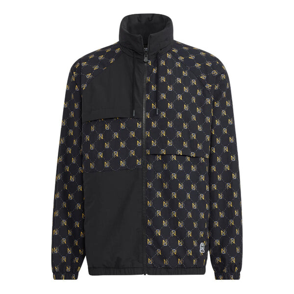 

Куртка Men's adidas neo Monogram Wb 2 Full Print Pattern Zipper Stand Collar Jacket Black, черный