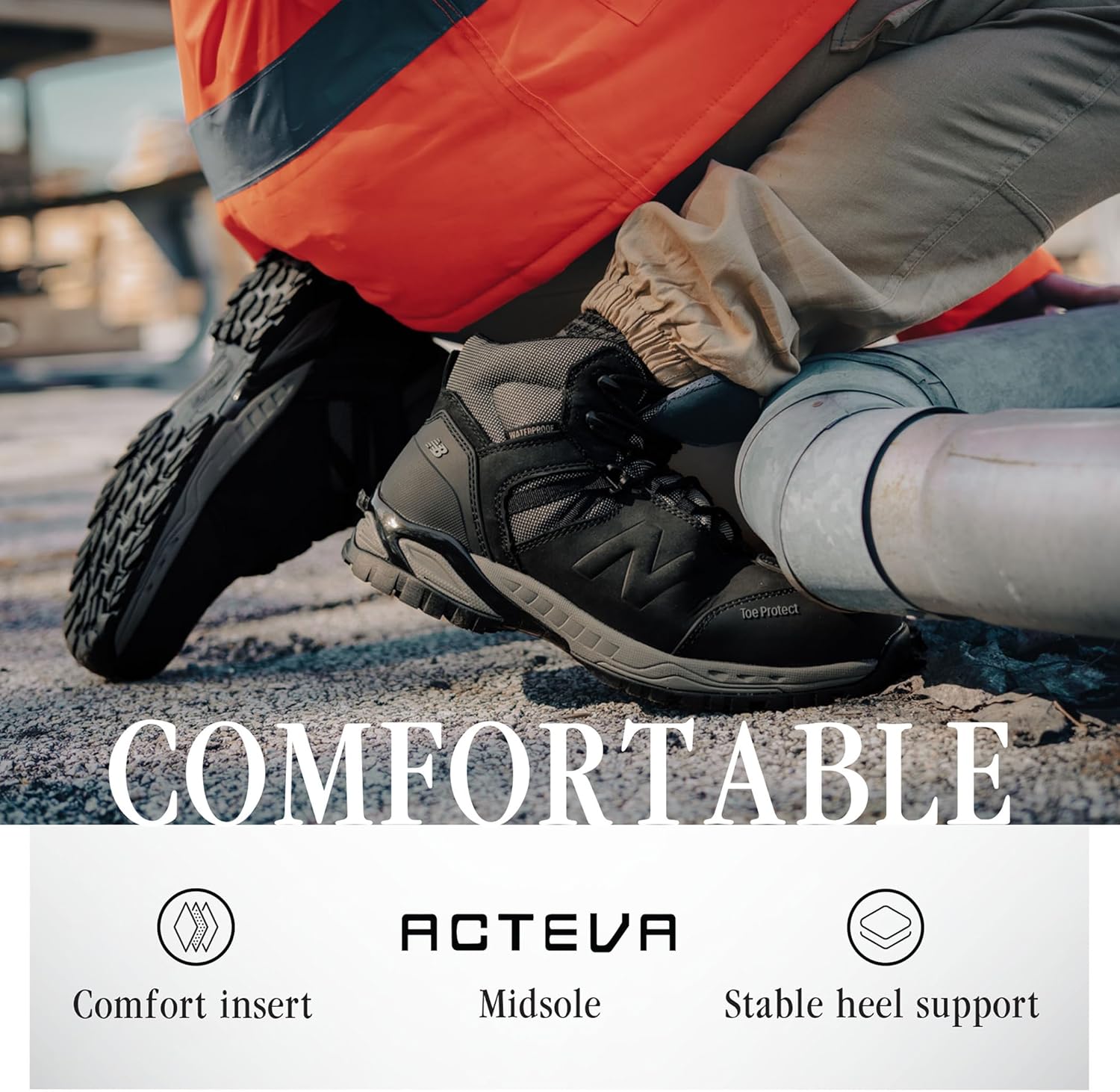 Мужские рабочие ботинки New Balance Allsite с композитным носком - водонепроницаемая, нескользящая защитная обувь для промышленности и строительства, Black — фото 3