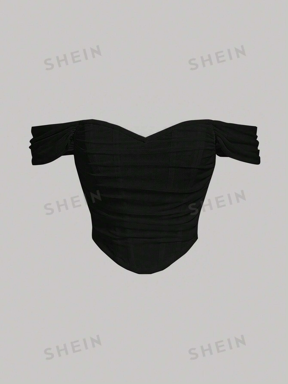 

Укороченный топ MOD, открытое плечо, плиссировка, асимметричный низ Shein, черный
