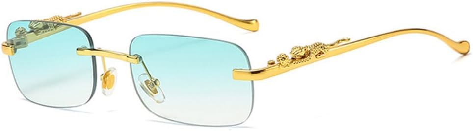 

Модные прямоугольные солнцезащитные очки без оправы для женщин, ретро-стиль, прозрачные линзы цвета океана, мужские солнцезащитные очки с защитой от УФ-излучения UV400 MTZJH, Green Gradient