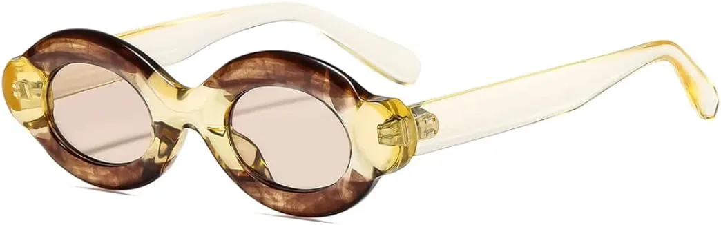 

Солнцезащитные очки Bubble Bold Frame для женщин, овальная форма, цветной лоскутный принт, модные, повседневные, для путешествий UATXTAU, Yellow Champagne