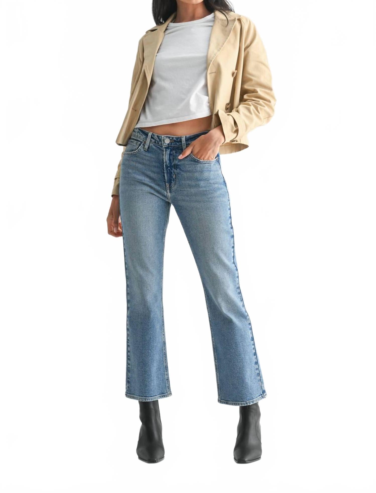 

JUST BLACK DENIM Узкие укороченные джинсы-клеш синего цвета