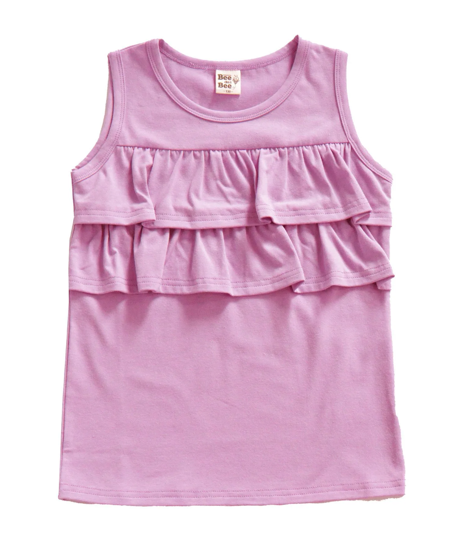 Топ в морском стиле с лентами и оборками, для девочек, Bee Bee, Sleeveless lavender fabric with two-tiered ruffles — фото 3