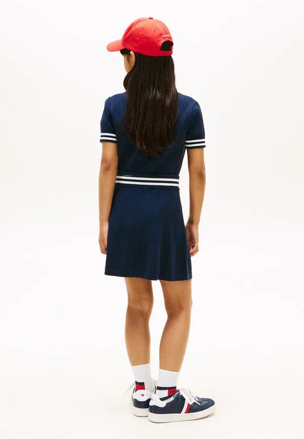 Юбка из трикотажа в рубчик с вышивкой логотипа, юбка а-силуэта Tommy Hilfiger, Dark Night Navy — фото 3