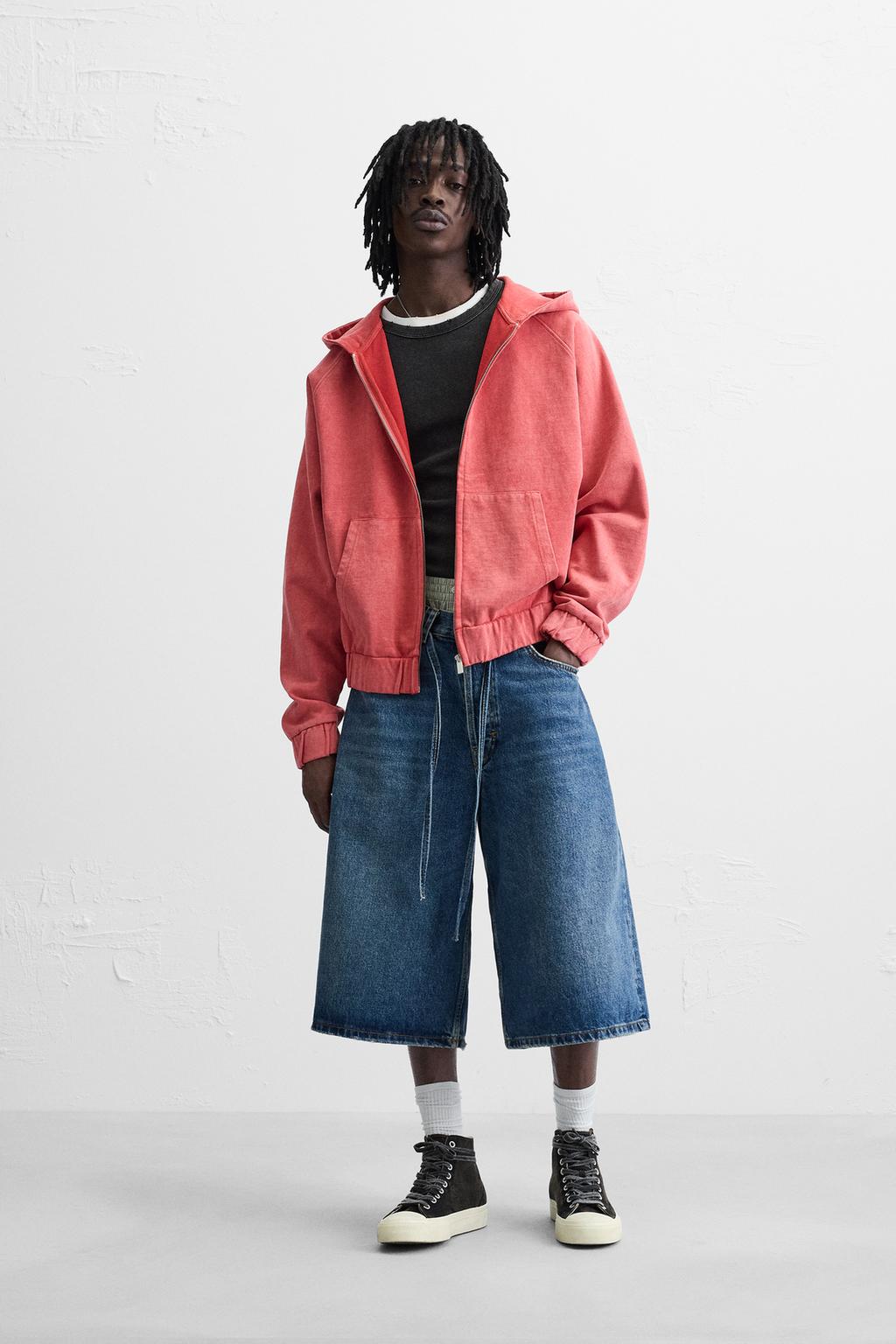 

Застиранная толстовка на молнии ZARA, красный