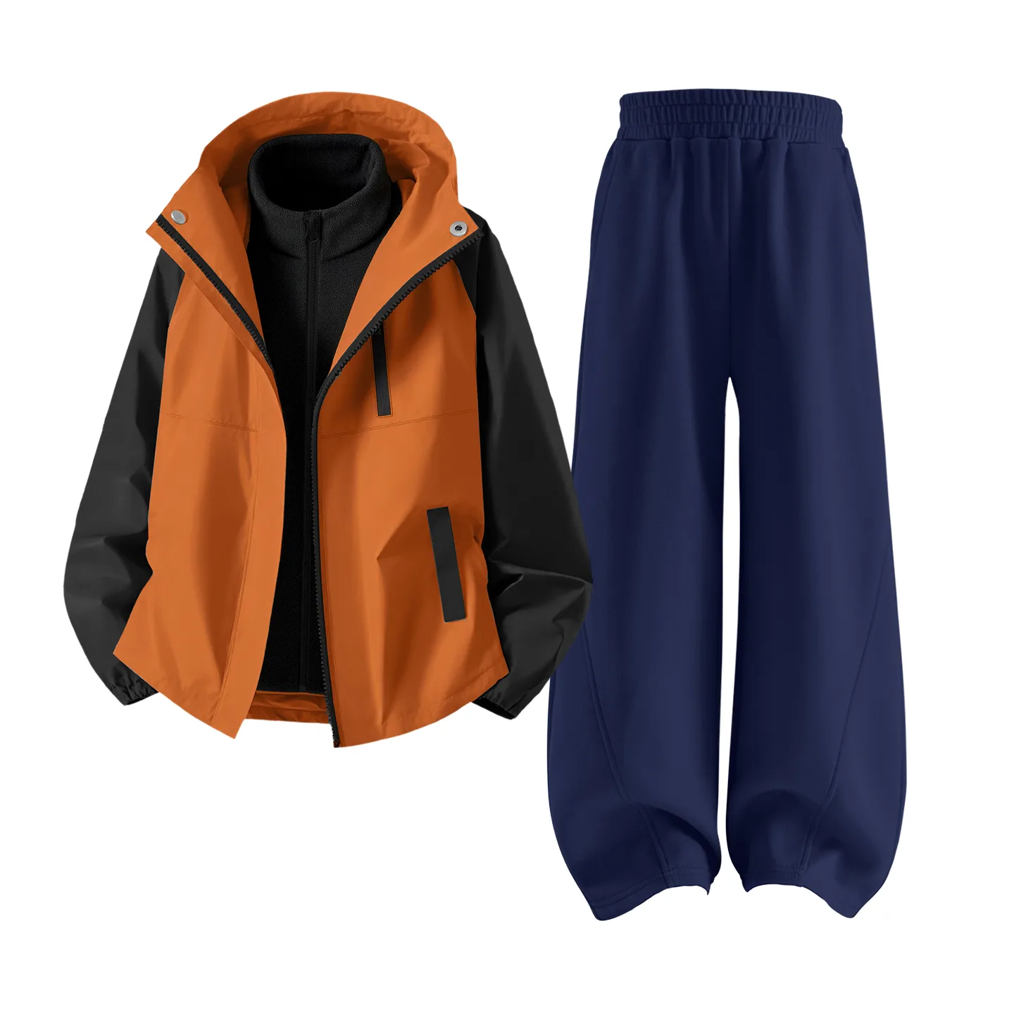 Детский спортивный костюм с воротником-стойкой на флисе Disney, [Thickened and Fleece-Lined]Di H Triangle Hook-and-Loop K Maple Orange+Solid Color Black+Solid Color Black — фото 3