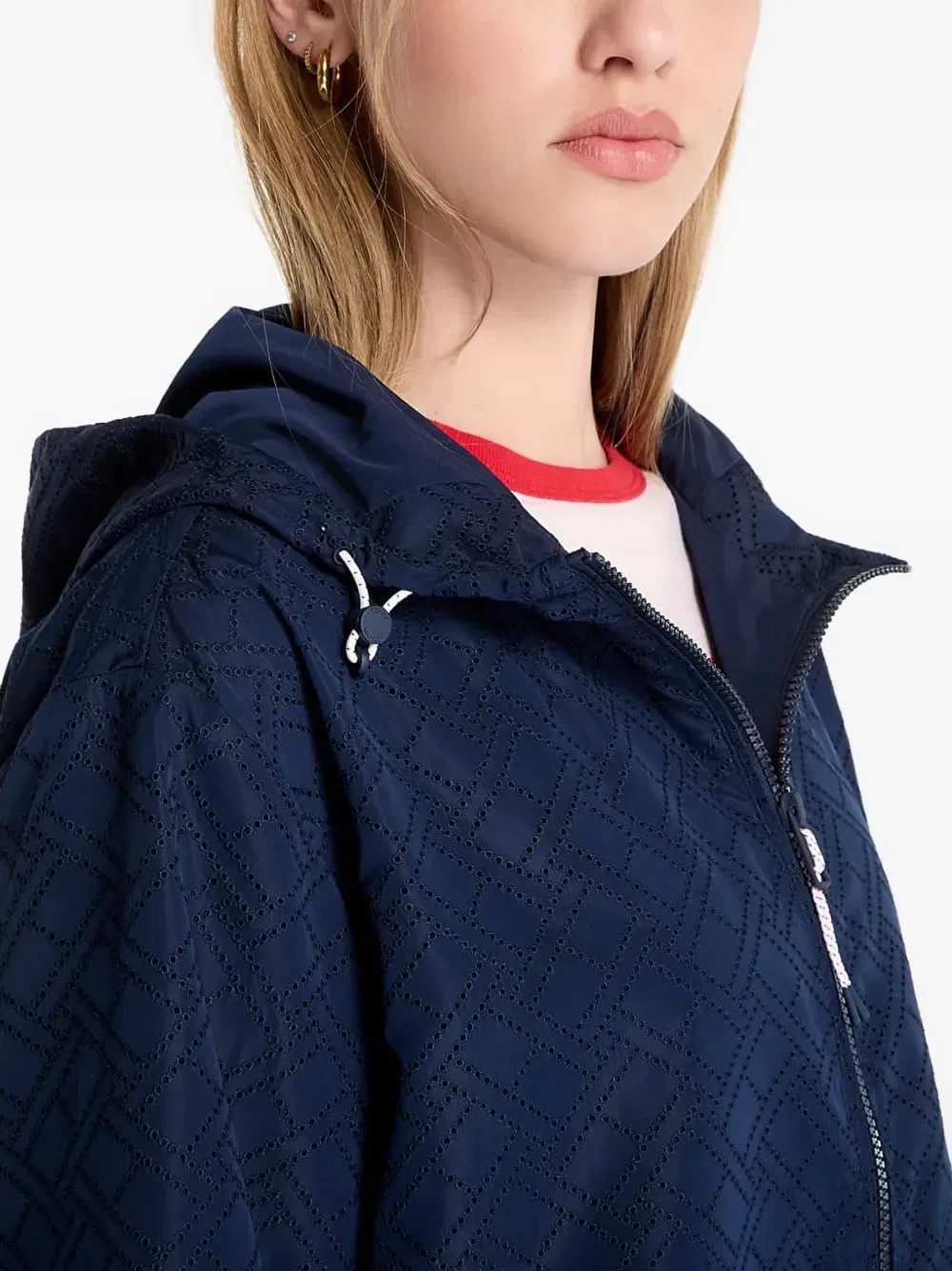 Куртка с капюшоном с перфорацией в виде монограммы Tommy Hilfiger, синий — фото 4