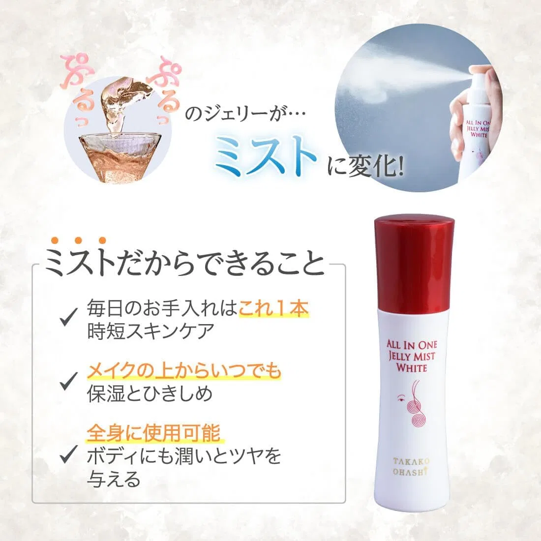 Спрей-гель All-in-One Jelly Mist увлажняющий Takako Ohashi 30 мл белый — фото 4