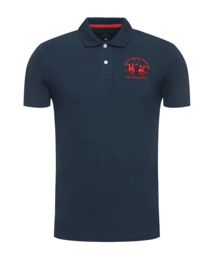 

Хлопковая рубашка-поло с коротким рукавом La Martina, синий