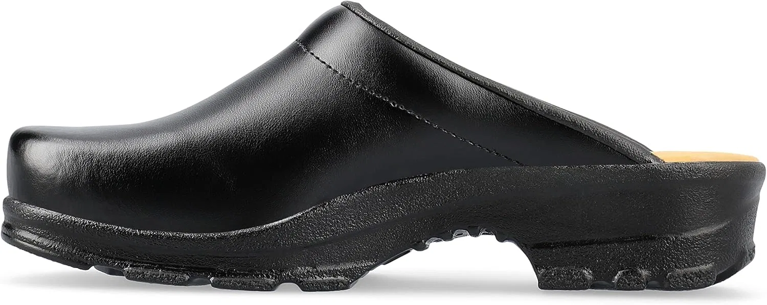 Сабо SIKA Unisex Flex offener, rutschfeste PU-Laufsohle, bequeme Schuhe für medizinisches Personal,weiches LBS-Fußbett, Permair-Leder,stoßdämpfender Clog für Industrie, Küche (HORECA) Arbeit & Freizeit, Black