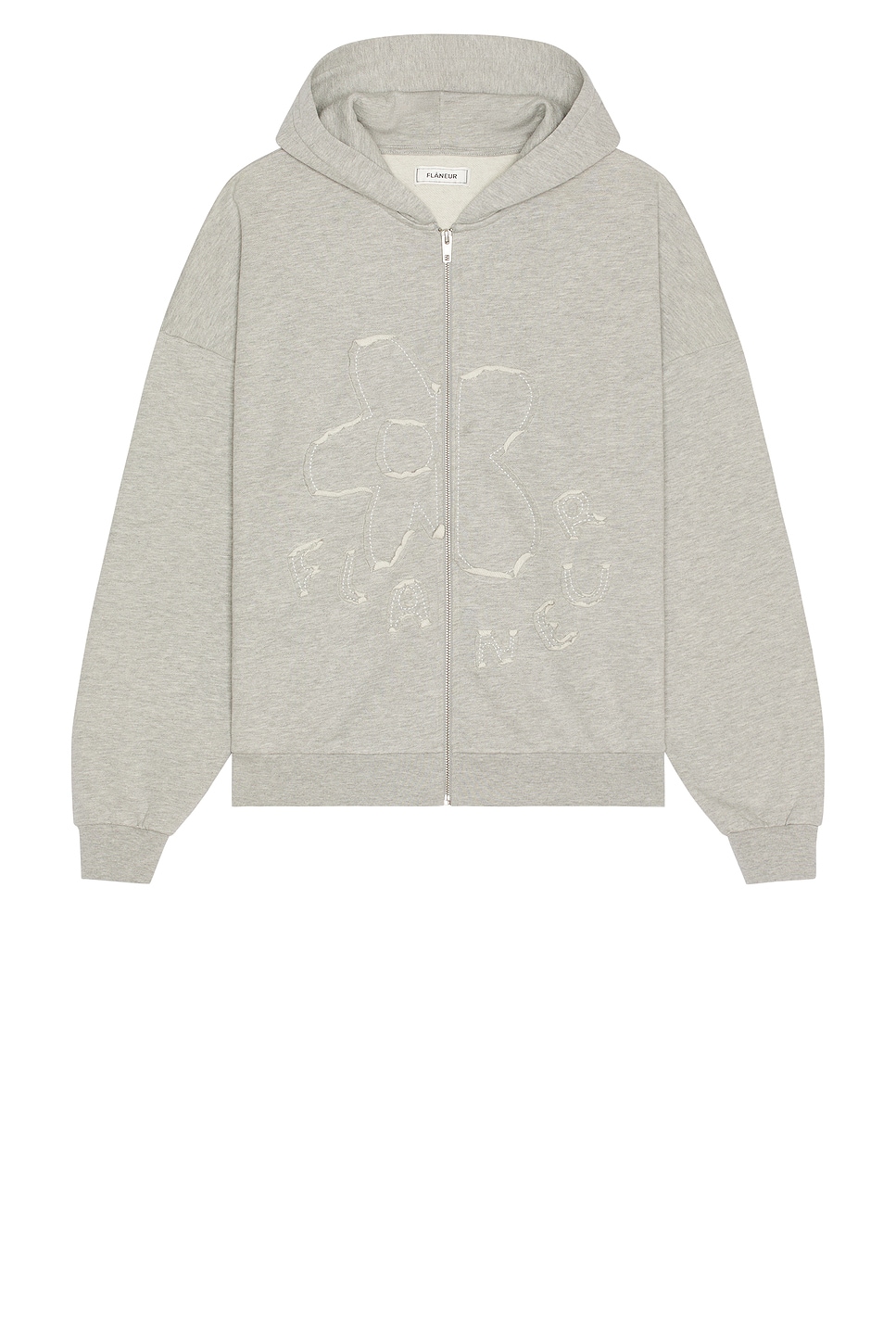 

Толстовка с капюшоном на молнии с цветочными нашивками Flaneur, heather grey