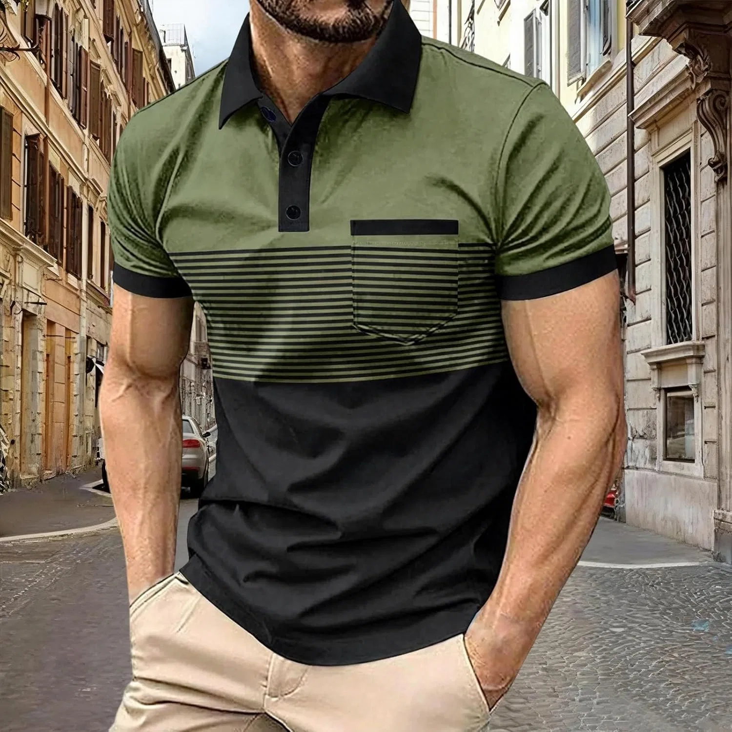 Мужская поло с коротким рукавом, Slim Fit, с карманом, Green — фото 2