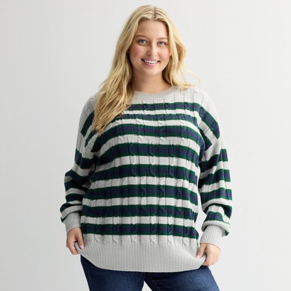 

Молодежный свитер-туника большого размера с косичной вязкой So, цвет heather varsity stripe
