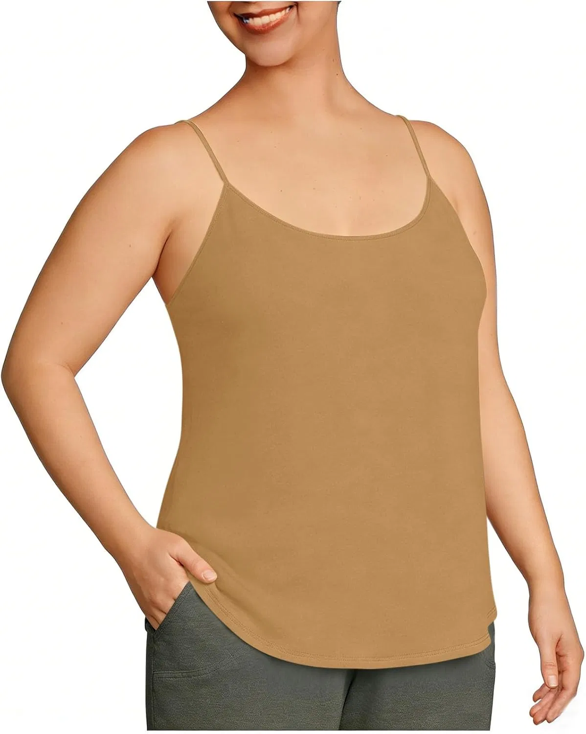 Майка-борцовка для женщин Plus Size, бретельки-спагетти, без рукавов, однотонная, бежевая — фото 2